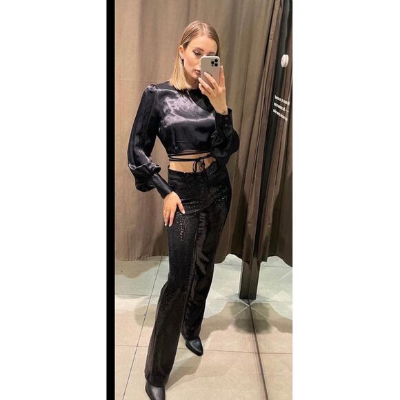 Zara Shimmery Full Length Flared Pants - Picture 3 of 8